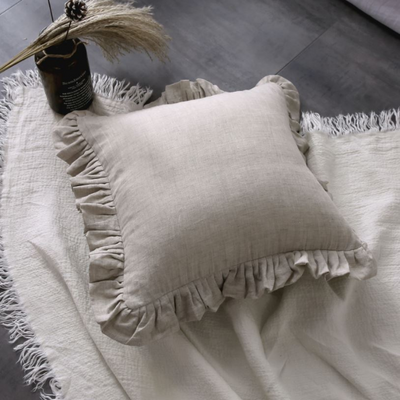 Romantic Ruffle Edge Linen Cushion Cover