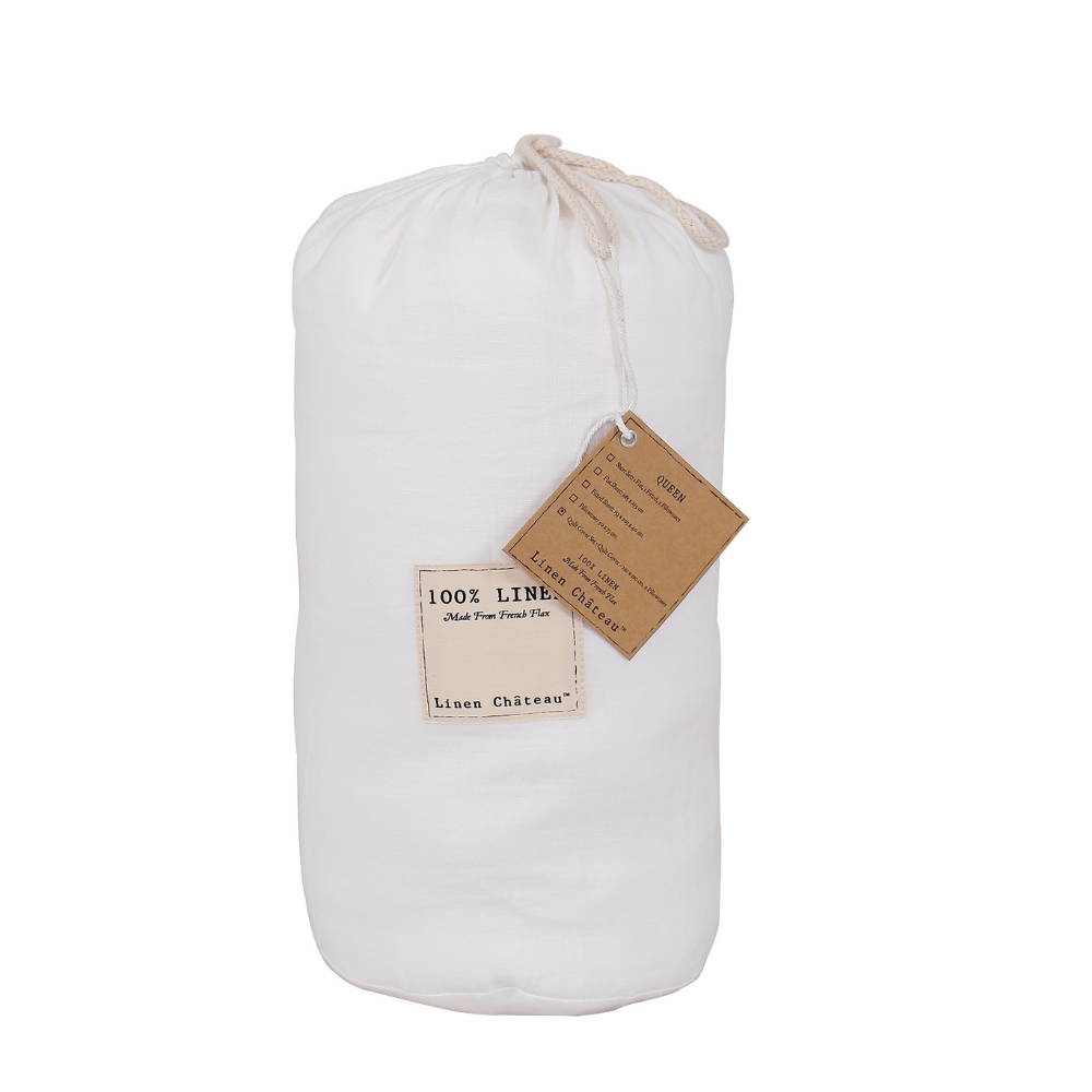 100% Flax Linen Quilt Cover Set - White