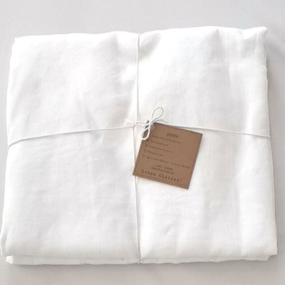 100% Flax Linen Fitted Sheet - White